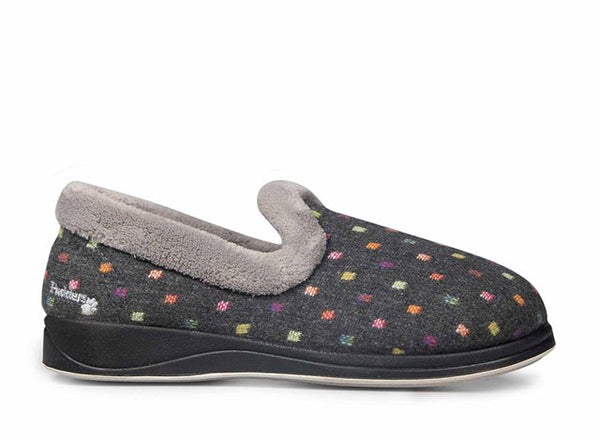 Padders Repose 406/1576 Charcoal Woven Spot Slippers - Wide Fit Memory Foam Comfort